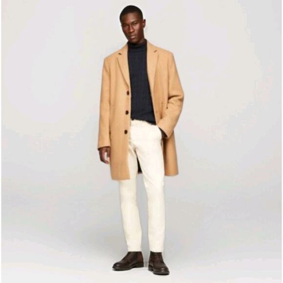 Tommy Hilfiger Camel Overcoat Men M Wool Blend Outdoor Classic Career Luxury NEW - Picture 1 of 16
